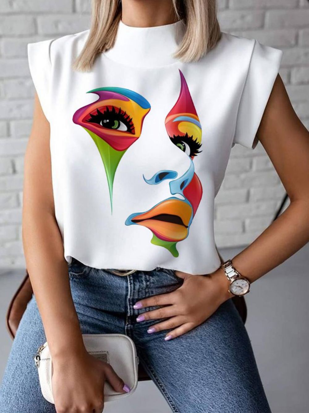 Dagelijks Abstract Figuur Opstaande Kraag Casual Top