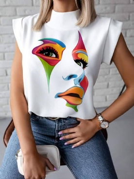 Dagelijks Abstract Figuur Opstaande Kraag Casual Top