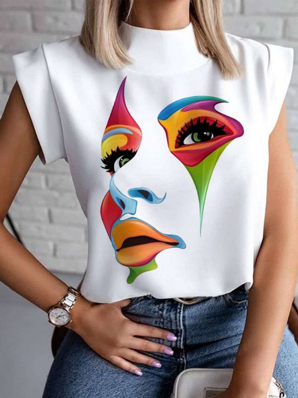 Dagelijks Abstract Figuur Opstaande Kraag Casual Top