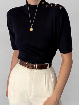 Daily Simple Effen Top Met Knoopsluiting Halve Mouwen