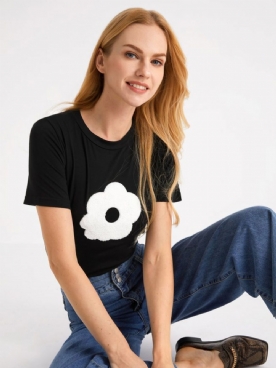 Eenvoudig Gebloemd Skinny T-Shirt Met Ronde Hals Korte Mouwen