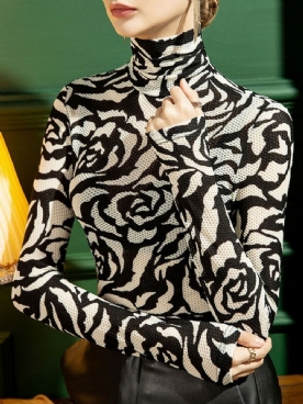 Elegante Basic Top Met Bloemenprint Lange Mouwen