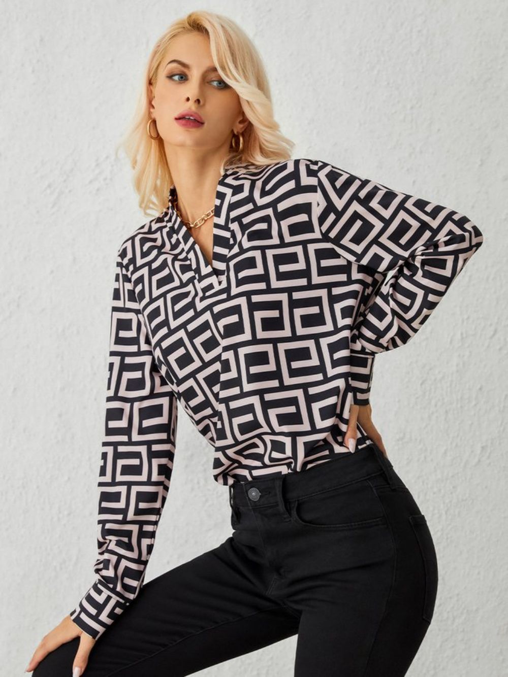 Daily Urban Geometrische Regular Fit Top Met Lange Mouwen