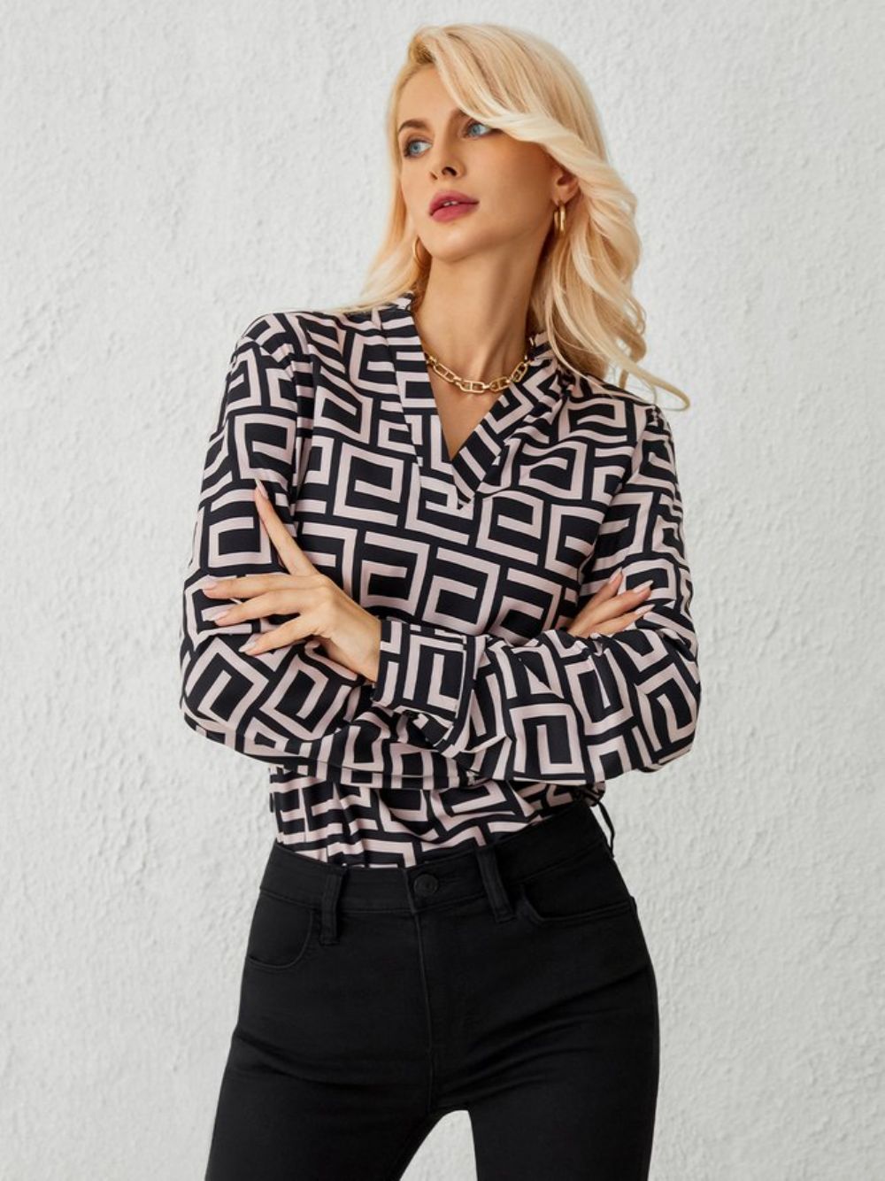 Daily Urban Geometrische Regular Fit Top Met Lange Mouwen