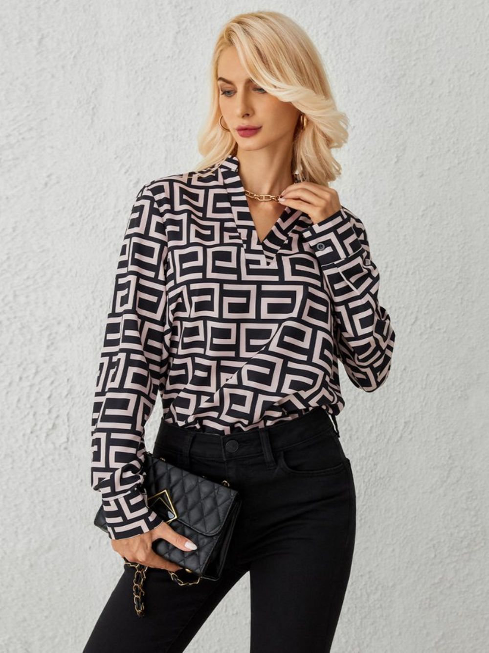 Daily Urban Geometrische Regular Fit Top Met Lange Mouwen