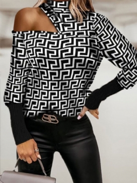 Elegante Top Met Hoge Hals Print