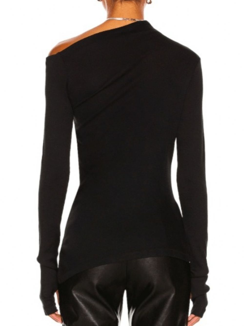 Herfst Een Schouder Katoen Skinny Elegante Eenvoudige Dame Tops