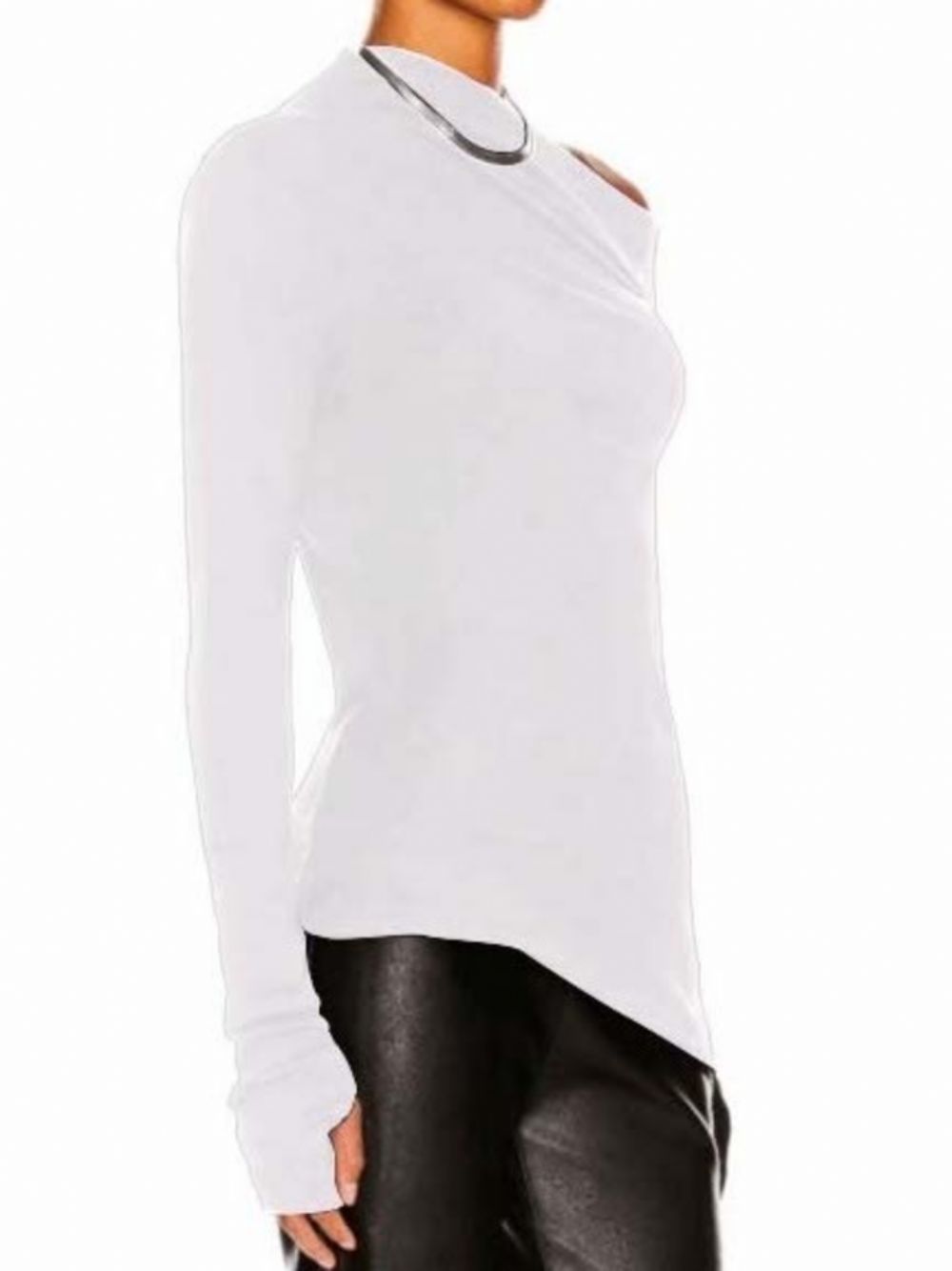 Herfst Een Schouder Katoen Skinny Elegante Eenvoudige Dame Tops