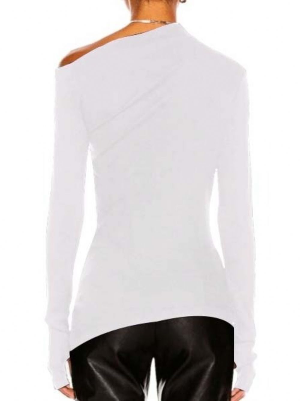 Herfst Een Schouder Katoen Skinny Elegante Eenvoudige Dame Tops