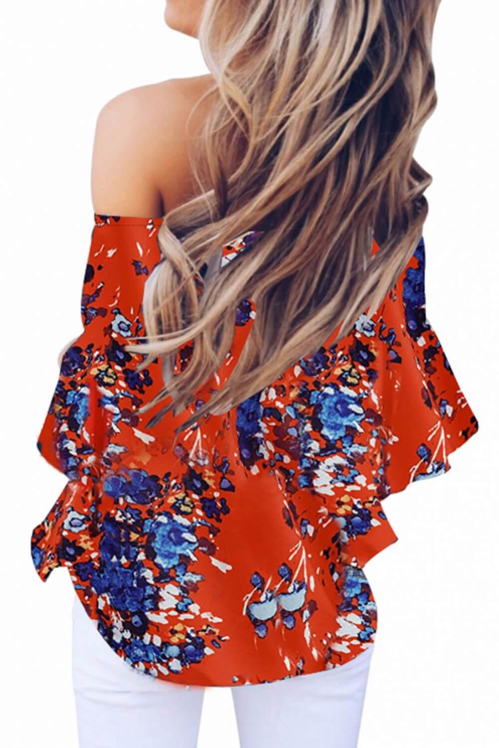 Off-Shoulder Blouse Van Chiffon Met Bloemenstrik Aan De Voorkant