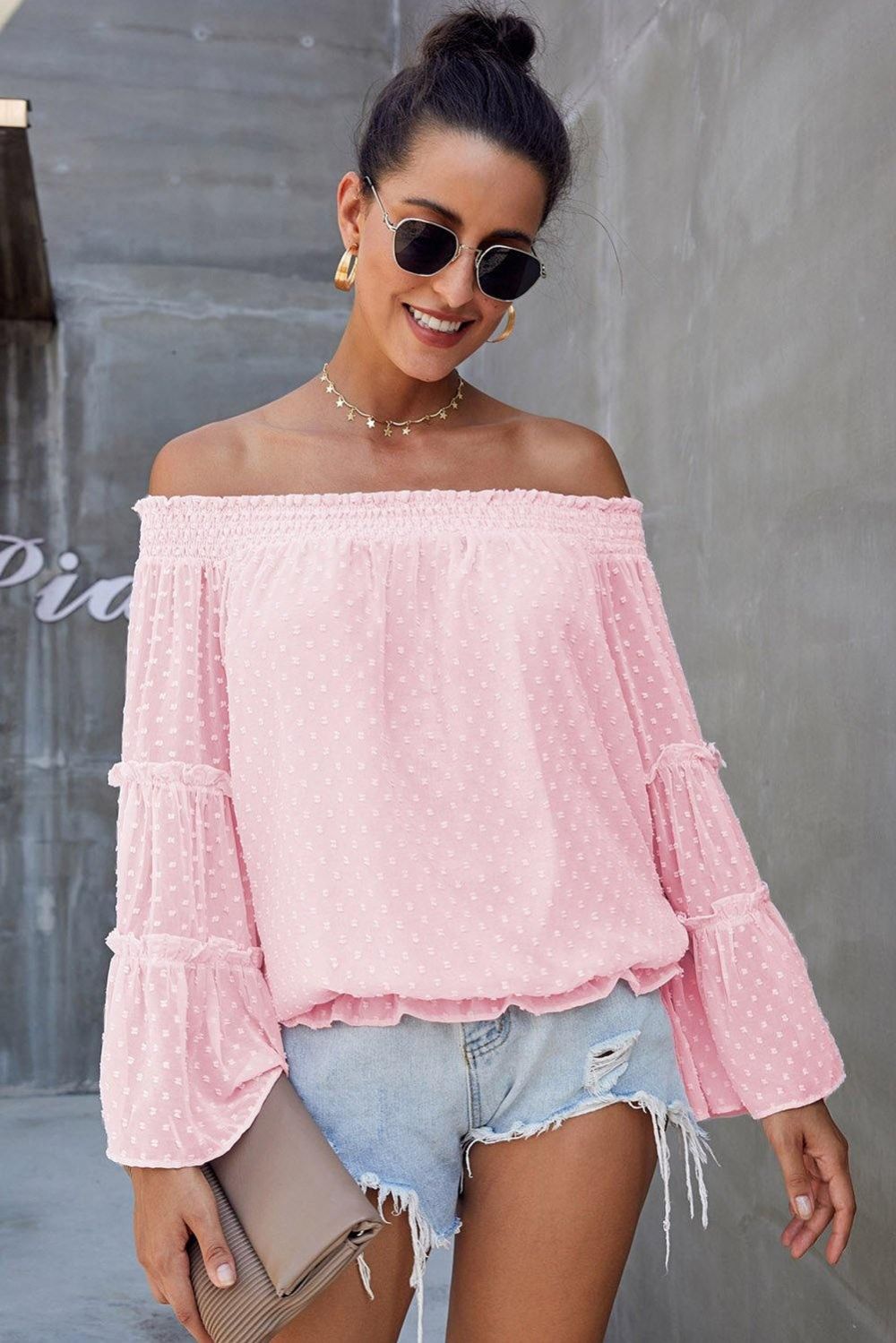 Off-Shoulder Top Met Zwitserse Stippen