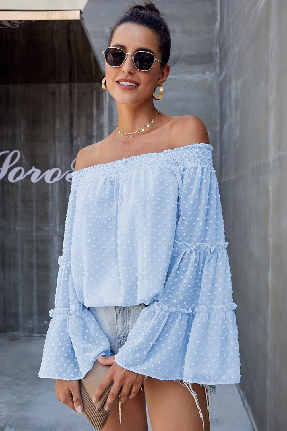 Off-Shoulder Top Met Zwitserse Stippen