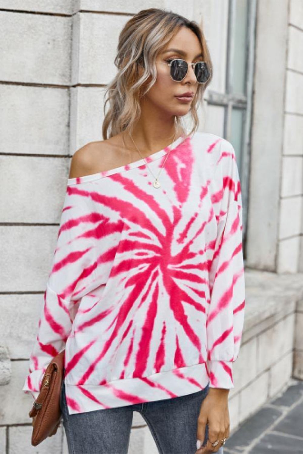 Tie Dye Off-Shoulder Boothals Top