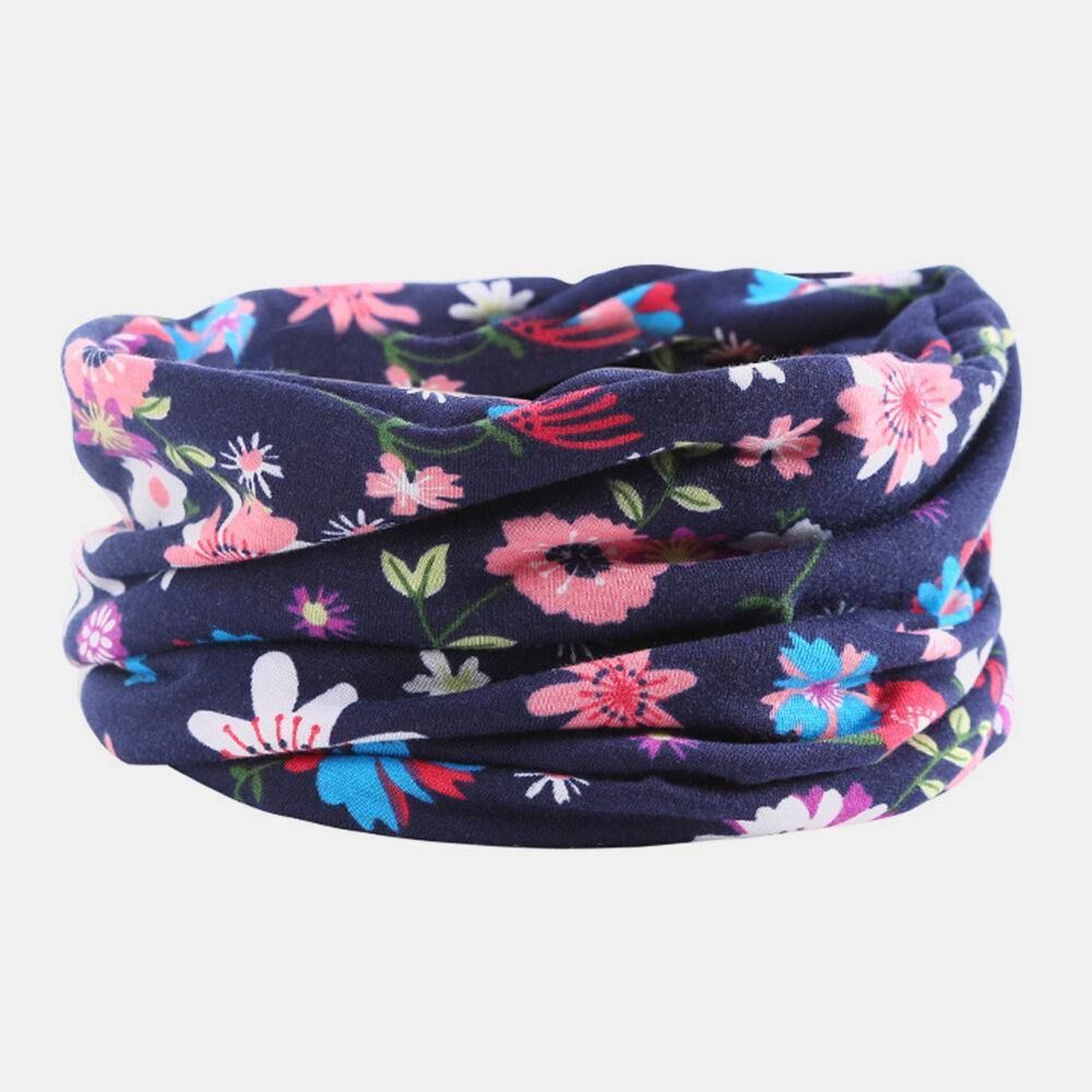 Dames Katoen Gekleurde Bloemenprint Patroon Casual Outdoor Dual-Use Nekbescherming Brimless Beanie