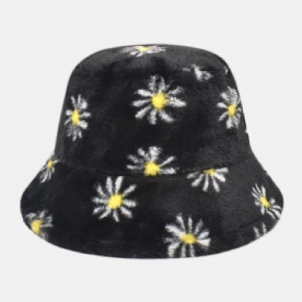 Dames Lamshaar Zacht Warm Plus Dikker Casual All-Match Cute Daisy Flower Pattern Bucket Hat