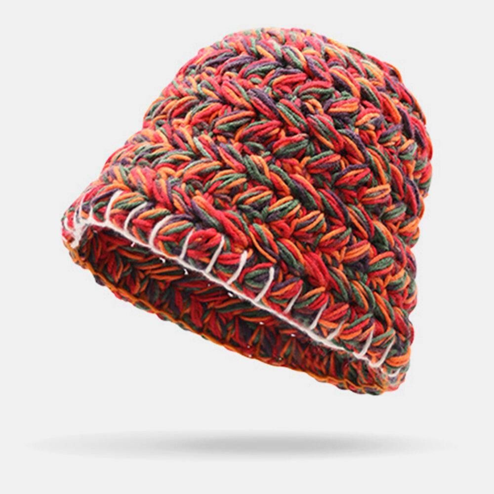 Dames Wollen Regenboog Kleur Geboeid Oorbescherming Warme Casual Beanie Emmer Hoed