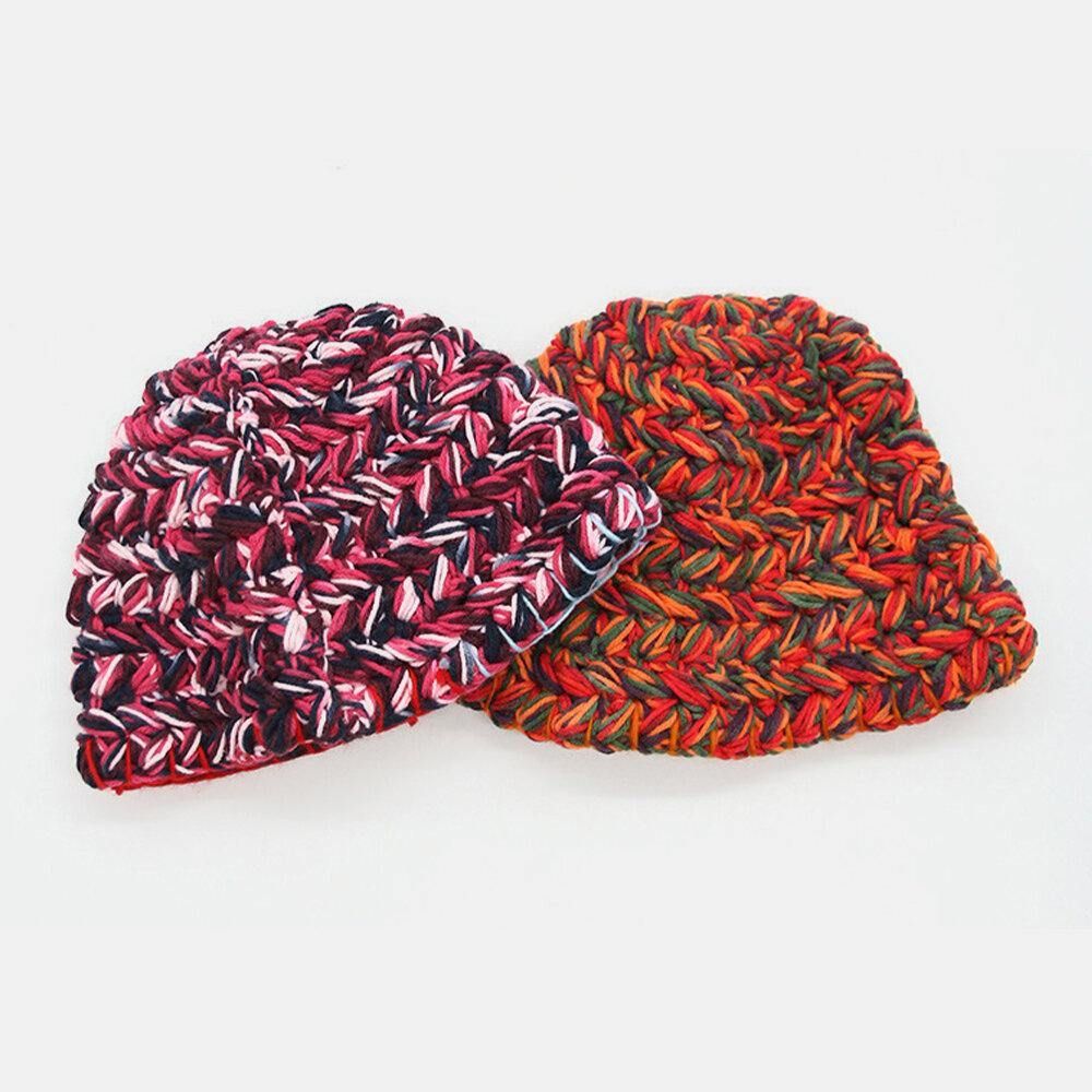 Dames Wollen Regenboog Kleur Geboeid Oorbescherming Warme Casual Beanie Emmer Hoed