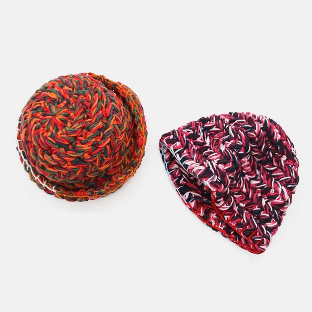 Dames Wollen Regenboog Kleur Geboeid Oorbescherming Warme Casual Beanie Emmer Hoed