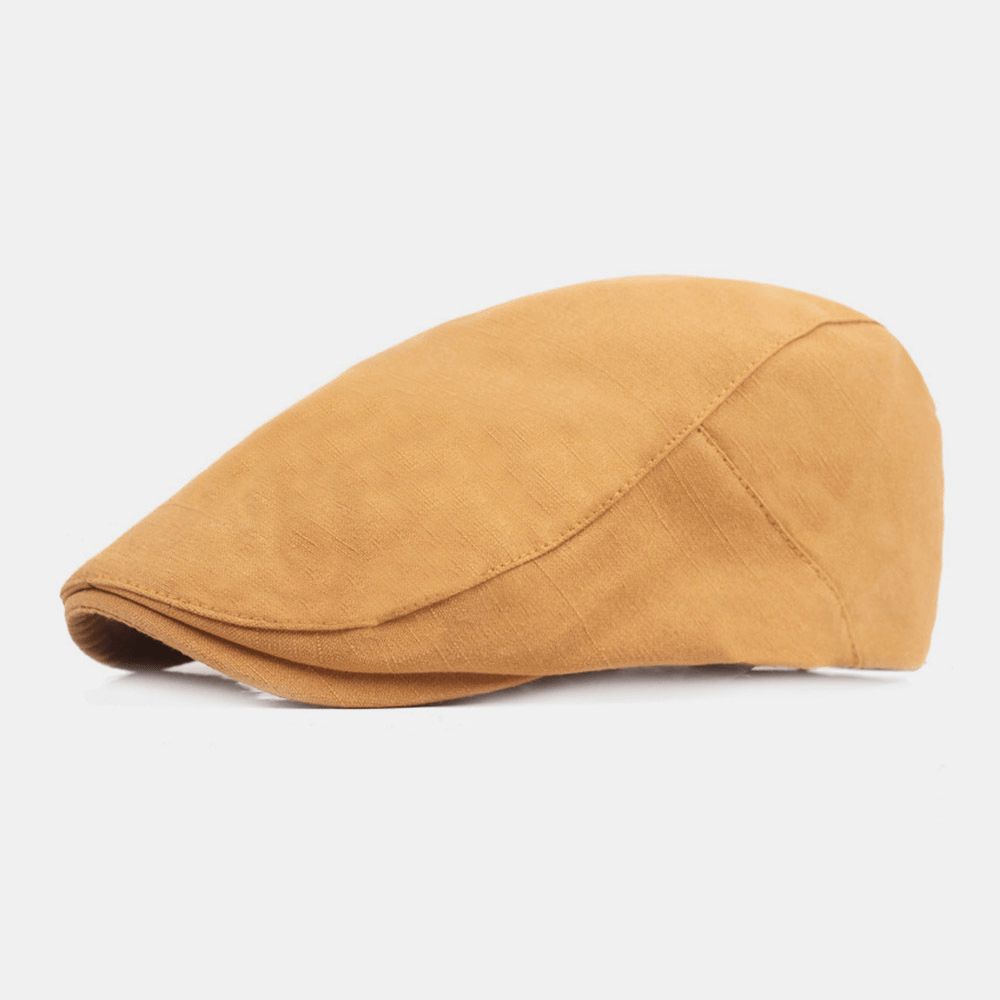 Heren Katoenen Baret Cap Effen Kleur Verstelbare Casual Retro Zonnescherm Forward Cap Platte Hoed