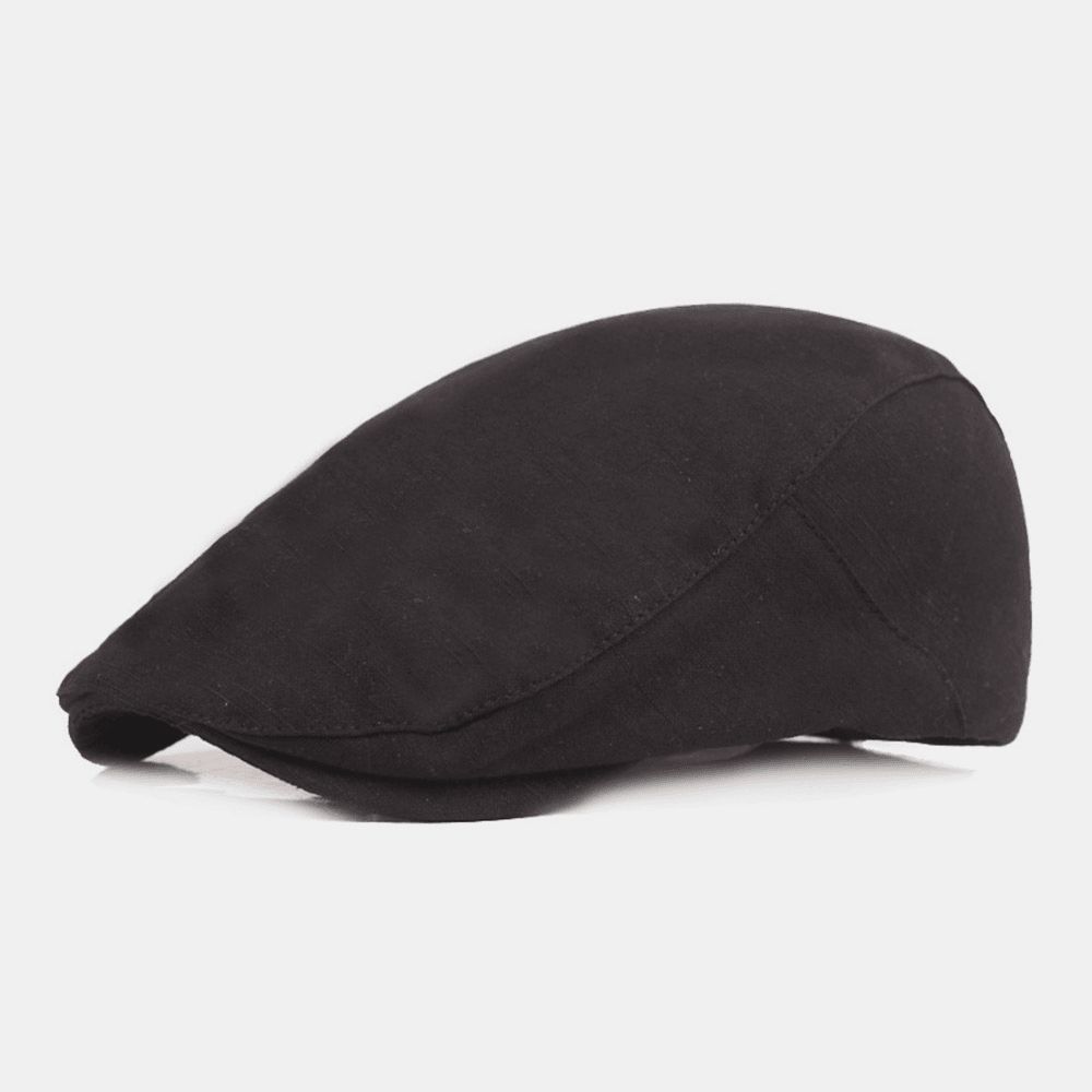 Heren Katoenen Baret Cap Effen Kleur Verstelbare Casual Retro Zonnescherm Forward Cap Platte Hoed