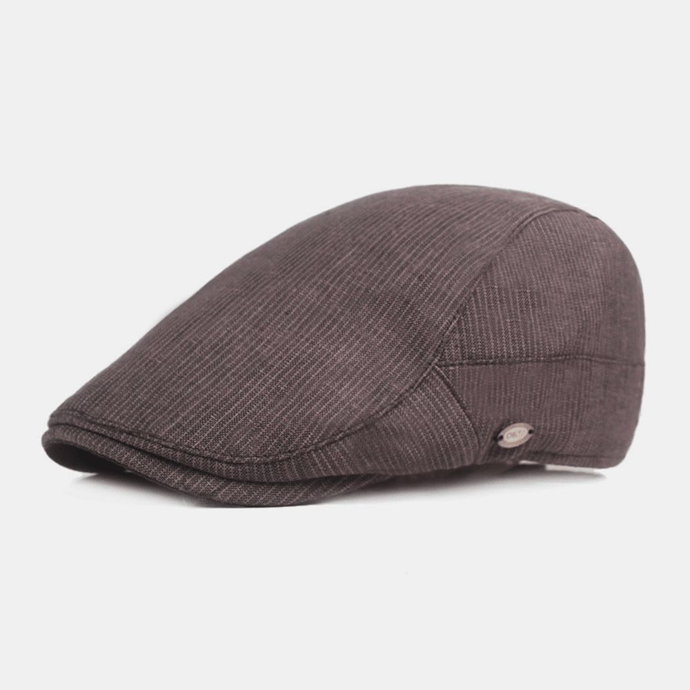 Heren Katoenen Linnen Baret Cap Gestreept Patroon Casual Zonnescherm Forward Cap Platte Hoed