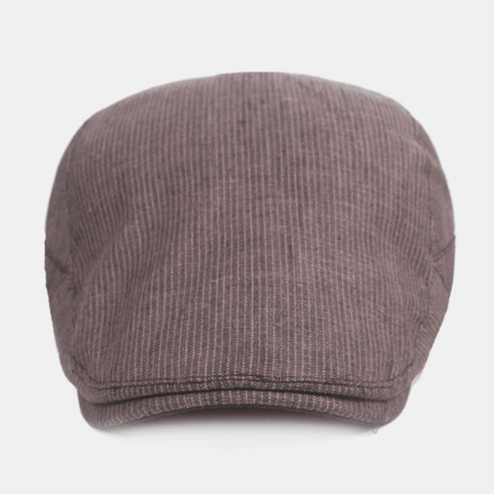 Heren Katoenen Linnen Baret Cap Gestreept Patroon Casual Zonnescherm Forward Cap Platte Hoed