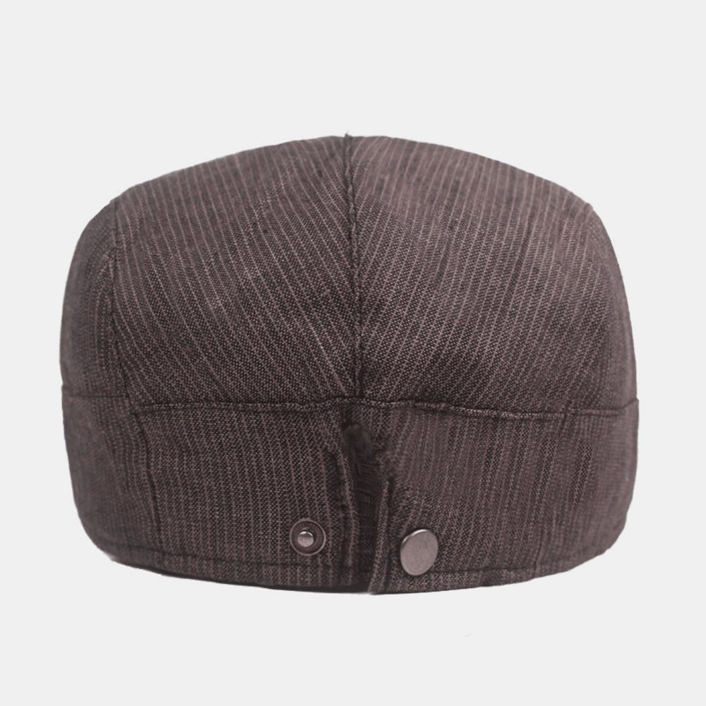 Heren Katoenen Linnen Baret Cap Gestreept Patroon Casual Zonnescherm Forward Cap Platte Hoed