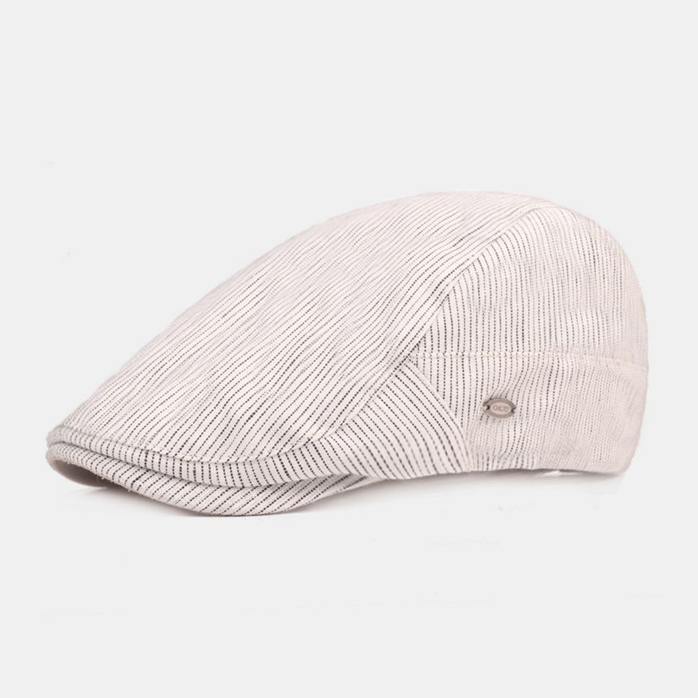 Heren Katoenen Linnen Baret Cap Gestreept Patroon Casual Zonnescherm Forward Cap Platte Hoed