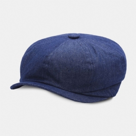 Mannen Denim Patchwork Baret Cap Casual Retro Elastische Band Achthoekige Hoed Platte Hoed Schilder Krantenjongenspet