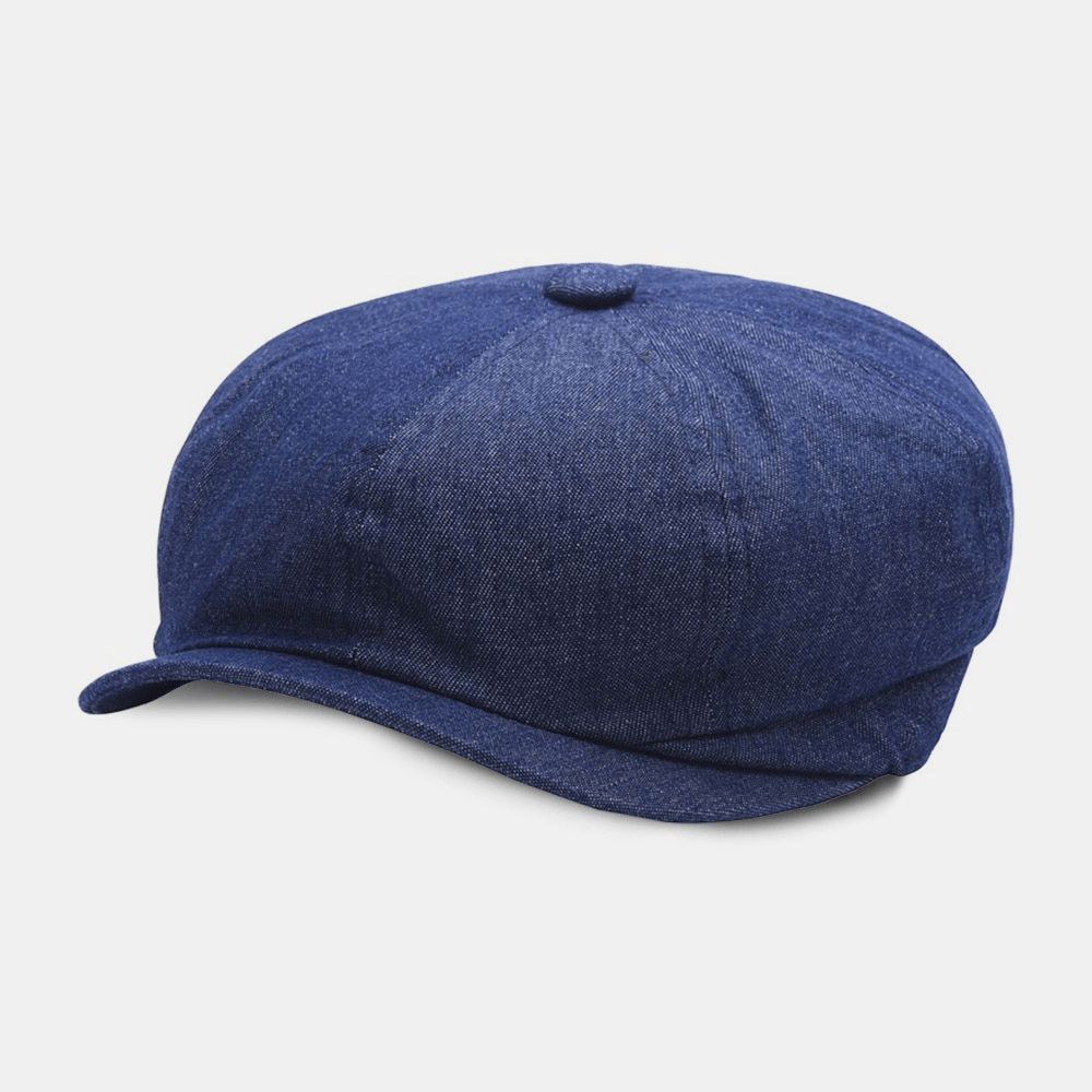 Mannen Denim Patchwork Baret Cap Casual Retro Elastische Band Achthoekige Hoed Platte Hoed Schilder Krantenjongenspet