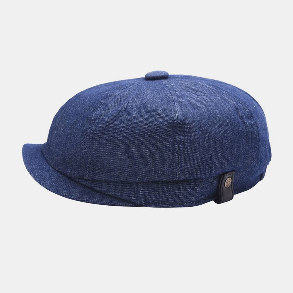 Mannen Denim Patchwork Baret Cap Casual Retro Elastische Band Achthoekige Hoed Platte Hoed Schilder Krantenjongenspet