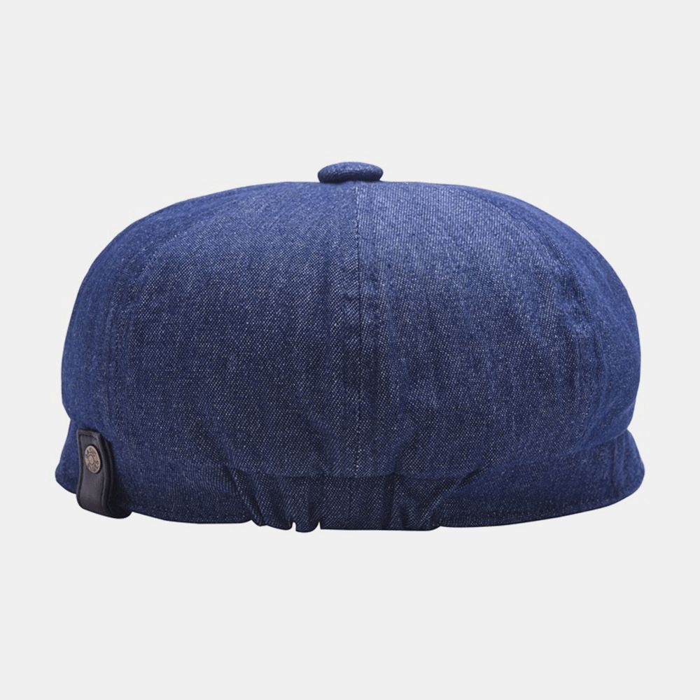 Mannen Denim Patchwork Baret Cap Casual Retro Elastische Band Achthoekige Hoed Platte Hoed Schilder Krantenjongenspet