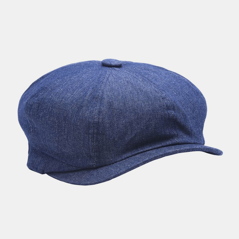 Mannen Denim Patchwork Baret Cap Casual Retro Elastische Band Achthoekige Hoed Platte Hoed Schilder Krantenjongenspet