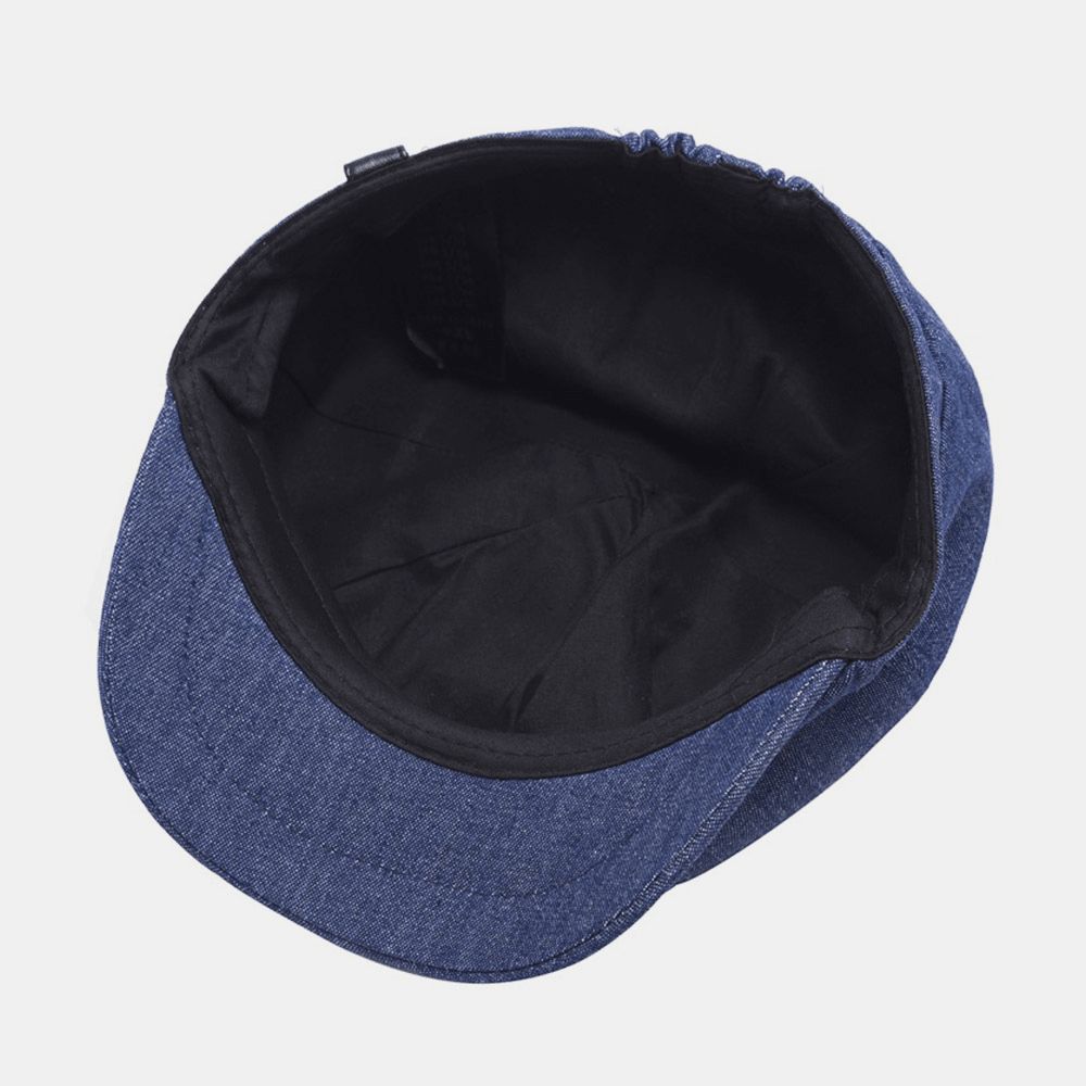 Mannen Denim Patchwork Baret Cap Casual Retro Elastische Band Achthoekige Hoed Platte Hoed Schilder Krantenjongenspet