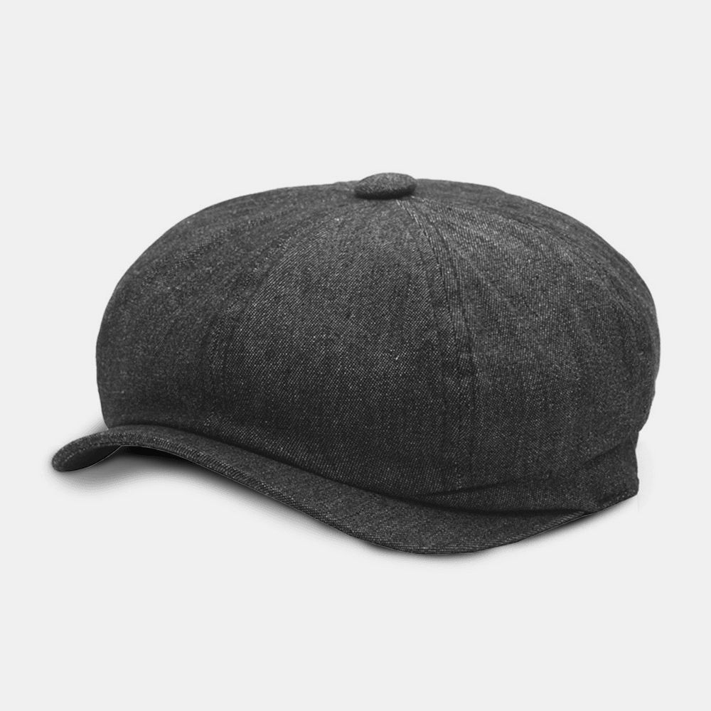 Mannen Denim Patchwork Baret Cap Casual Retro Elastische Band Achthoekige Hoed Platte Hoed Schilder Krantenjongenspet