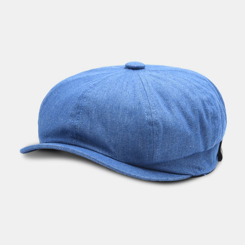 Mannen Denim Patchwork Baret Cap Casual Retro Elastische Band Achthoekige Hoed Platte Hoed Schilder Krantenjongenspet