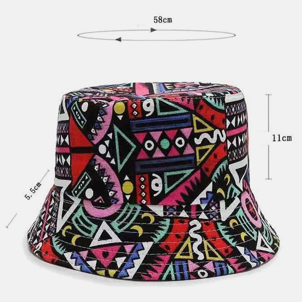 Unisex Canvas Gekleurde Cartoons Geometrie Bloemmotief Casual Zonnescherm Emmer Hoed