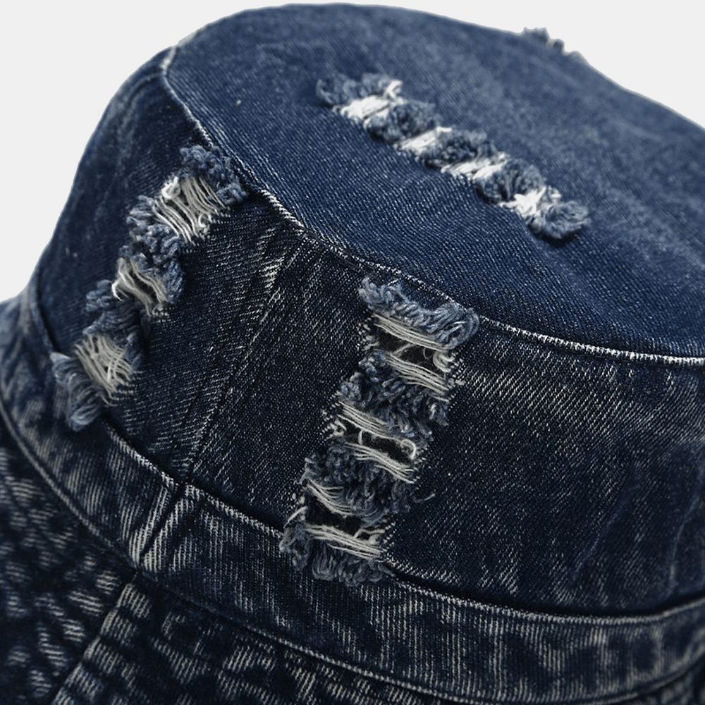 Unisex Denim Gebroken Gaten Gemaakt-Ouderwetse Outdoor Zonnescherm Emmer Hoed