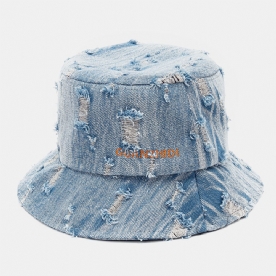 Unisex Denim Letterpatroon Borduurwerk Beschadigd Gemaakt-Ouderwetse Bucket Hat