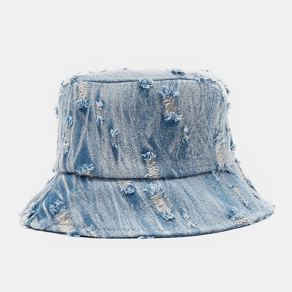 Unisex Denim Letterpatroon Borduurwerk Beschadigd Gemaakt-Ouderwetse Bucket Hat