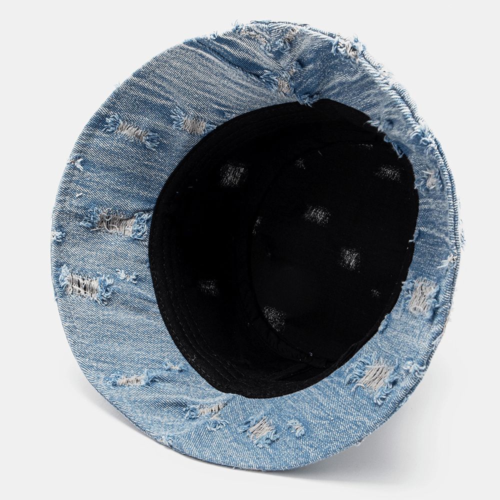 Unisex Denim Letterpatroon Borduurwerk Beschadigd Gemaakt-Ouderwetse Bucket Hat