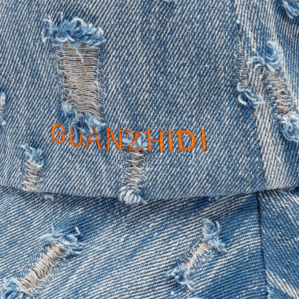 Unisex Denim Letterpatroon Borduurwerk Beschadigd Gemaakt-Ouderwetse Bucket Hat