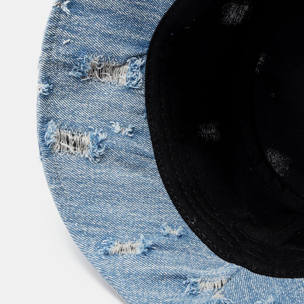 Unisex Denim Letterpatroon Borduurwerk Beschadigd Gemaakt-Ouderwetse Bucket Hat