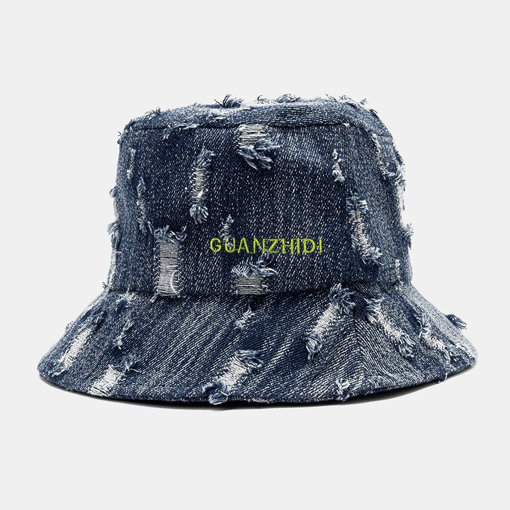 Unisex Denim Letterpatroon Borduurwerk Beschadigd Gemaakt-Ouderwetse Bucket Hat