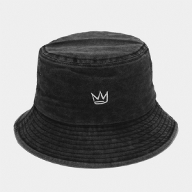 Unisex Gewassen Made-Old Bucket Hat Cotton Crown Patroon Borduurwerk Eenvoudige Zonnescherm Hat