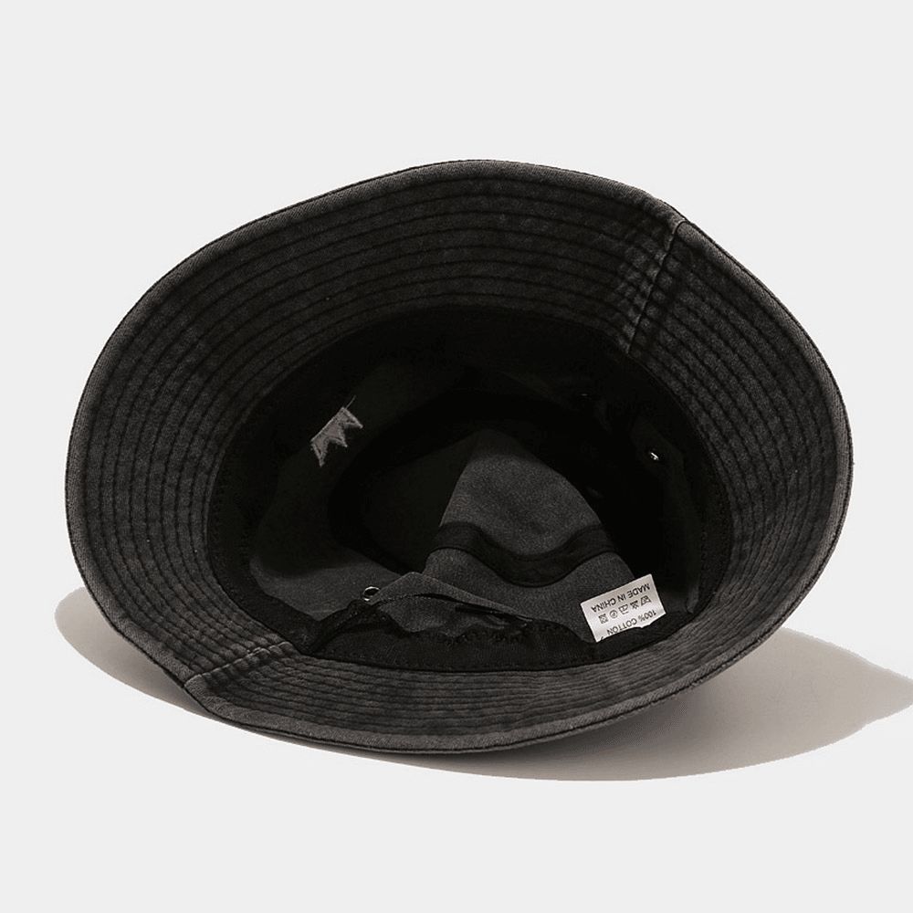 Unisex Gewassen Made-Old Bucket Hat Cotton Crown Patroon Borduurwerk Eenvoudige Zonnescherm Hat