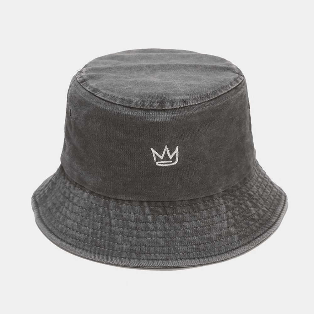 Unisex Gewassen Made-Old Bucket Hat Cotton Crown Patroon Borduurwerk Eenvoudige Zonnescherm Hat