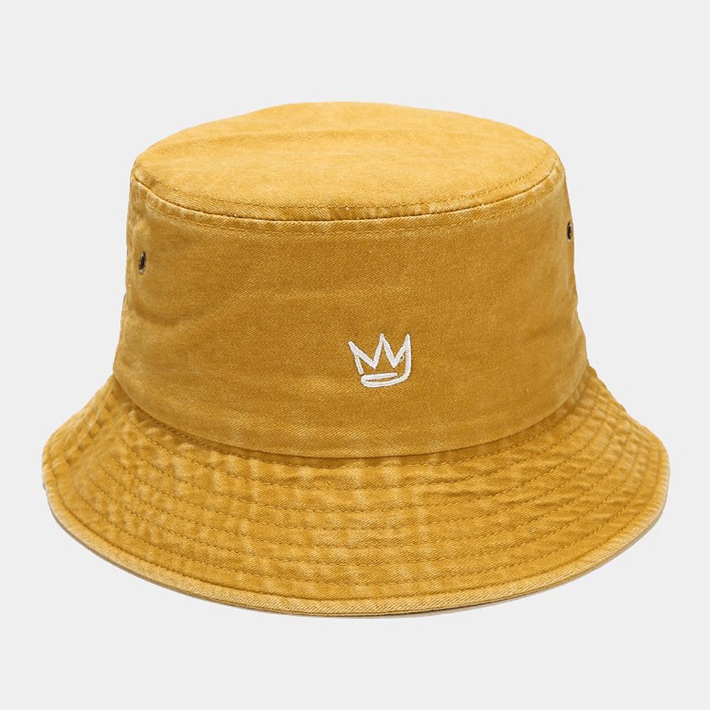 Unisex Gewassen Made-Old Bucket Hat Cotton Crown Patroon Borduurwerk Eenvoudige Zonnescherm Hat