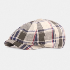 Unisex Katoenen Baret Pet Geruit Patroon Casual Retro Zonnescherm Krantenverkoper Hoed Vooruit Pet Achthoekige Hoed