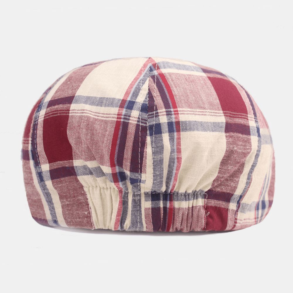 Unisex Katoenen Baret Pet Geruit Patroon Casual Retro Zonnescherm Krantenverkoper Hoed Vooruit Pet Achthoekige Hoed